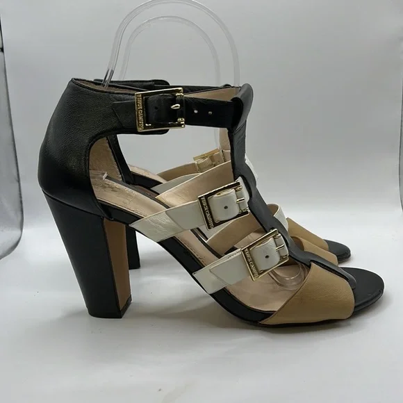 Vince Camuto Adriana Heels Gladiator Sandals Leather White Black Tan Womens 8 M - Picture 1 of 16